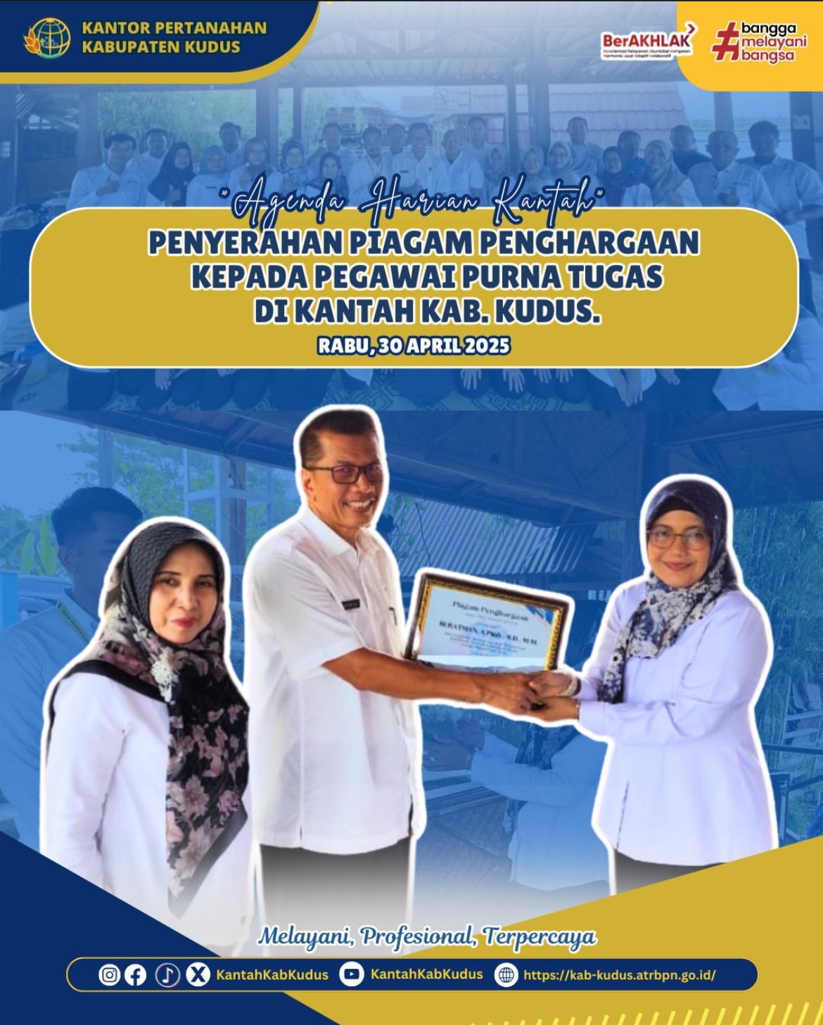 Penyerahan Piagam Penghargaan Kepada Pegawai Purna Tugas di Kantah Kab. Kudus