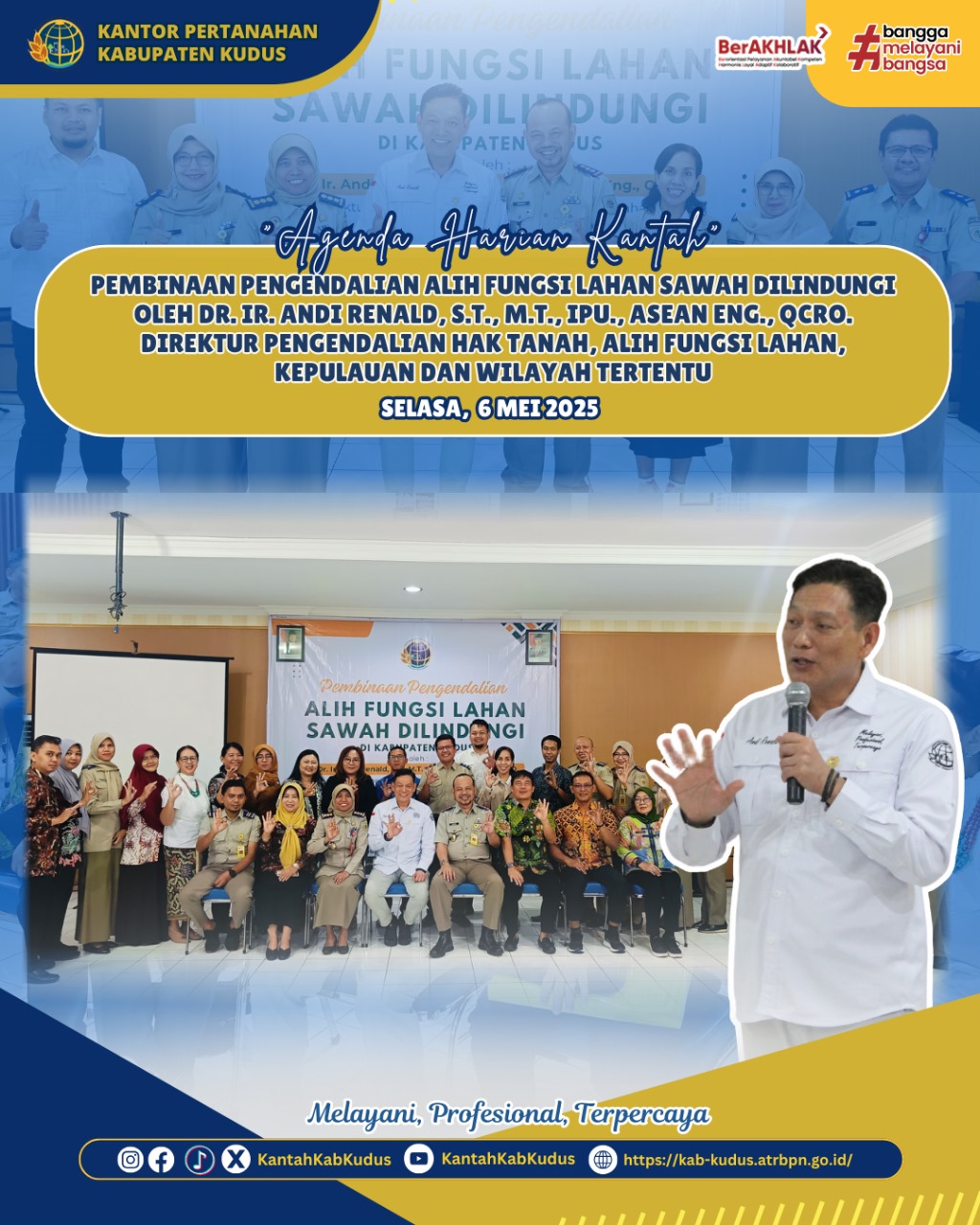 Pembinaan Pengendalian alih fungsi lahan sawah dilindungi oleh Dr. Ir. Andi Renald, S.T., M.T., IPU., ASEAN Eng., QCRO. Direktur Pengendalian Hak Tanah, Alih Fungsi Lahan, Kepulauan dan Wilayah Tertentu