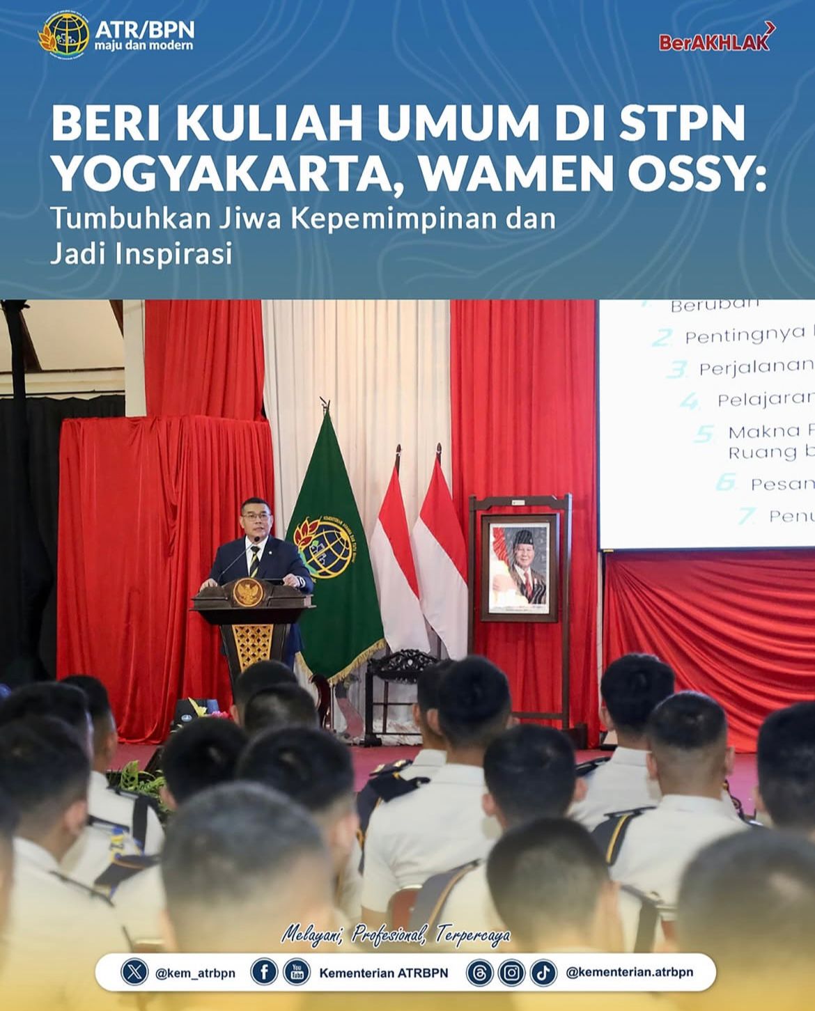 Beri Kuliah Umum di STPN Yogyakarta, Wamen Ossy Tumbuhkan Jiwa Kepemimpinan dan Jadi Inspirasi