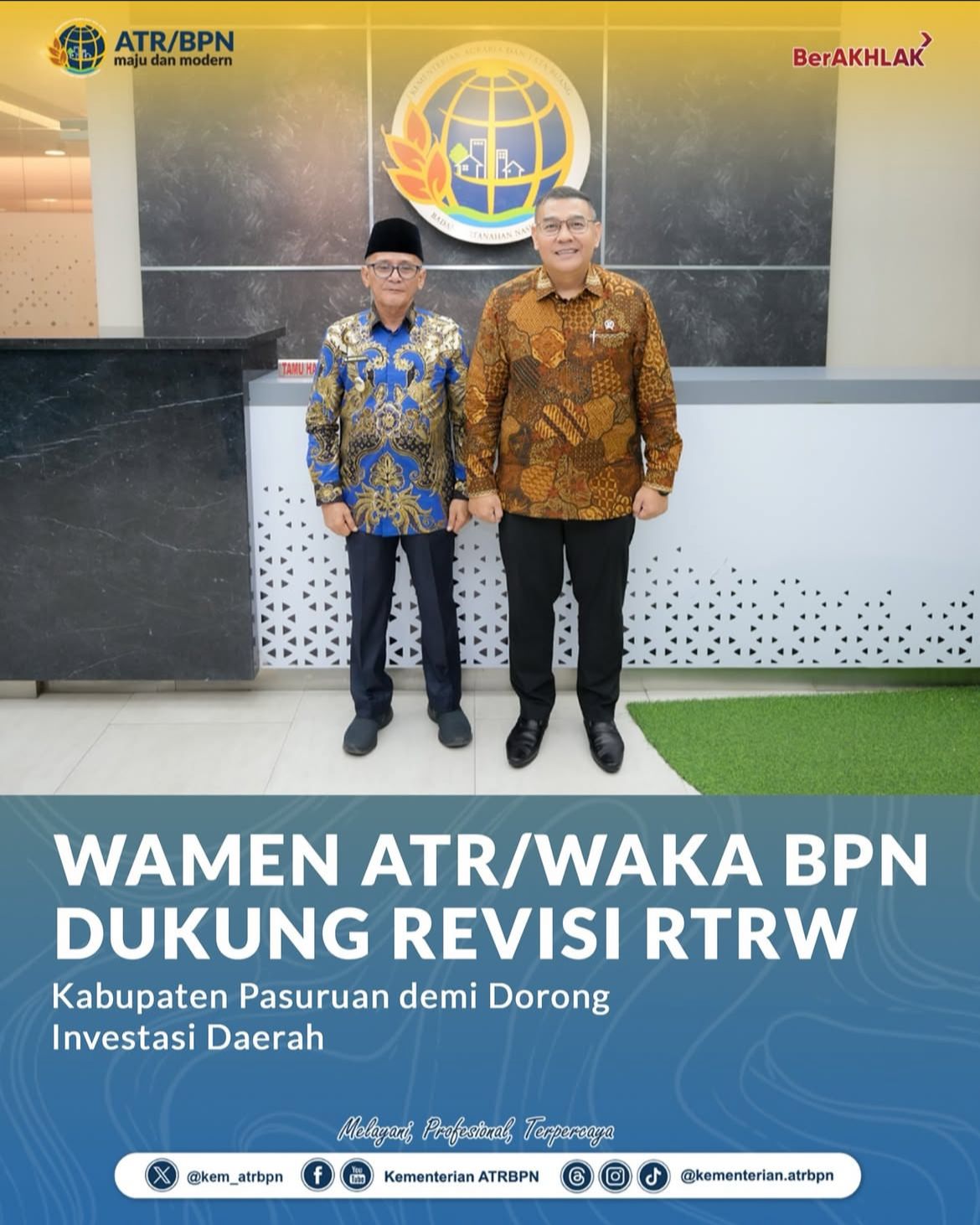 Wamen ATR/WAKA BPN dukung Revisi RTRW Kabupaten Pasuruan demi Dorong Investasi Daerah