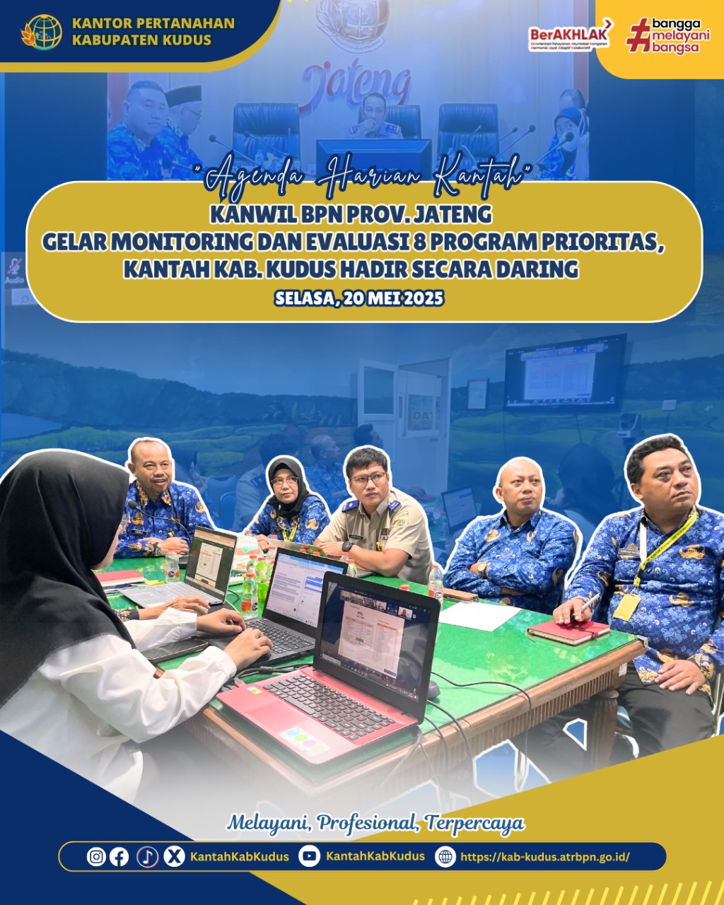 Kantor Wilayah BPN Provinsi Jawa Tengah Gelar Monitoring dan Evaluasi 8 Program Prioritas, Kantor Pertanahan Kabupaten Kudus Hadir Secara Daring