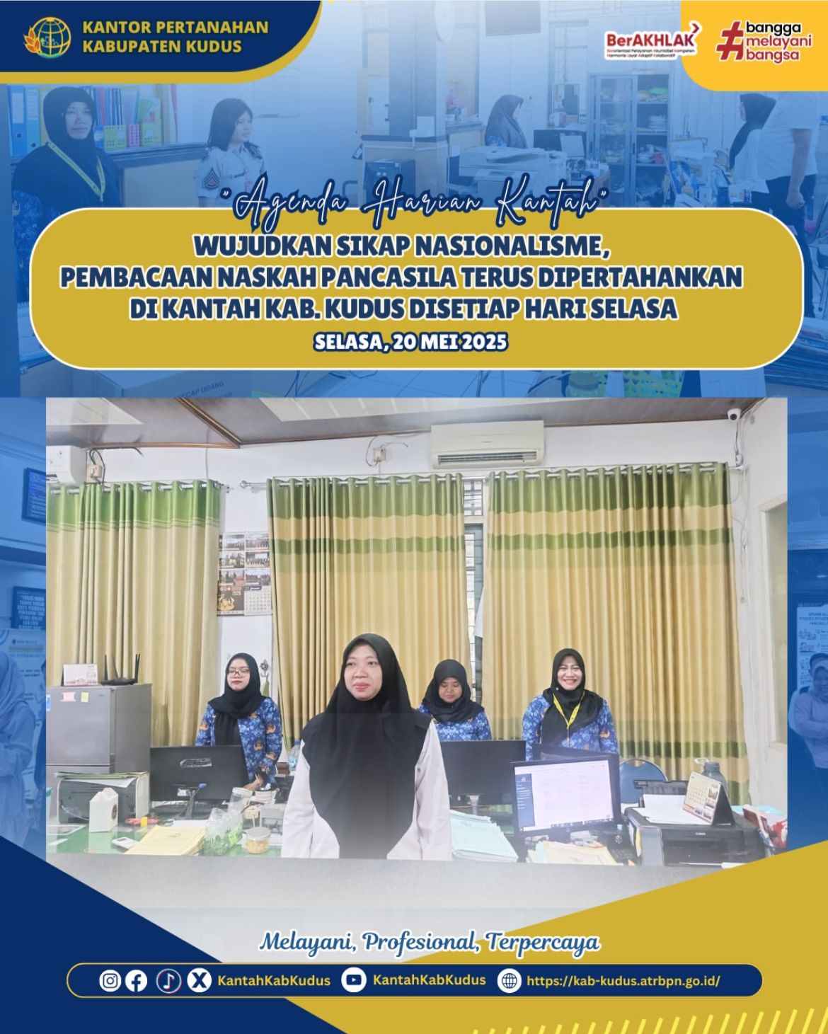 Wujudkan Sikap Nasionalisme, Pembacaan Naskah Pancasila Terus Dipertahankan di Kantor Pertanahan Kabupaten Kudus disetiap Hari Selasa