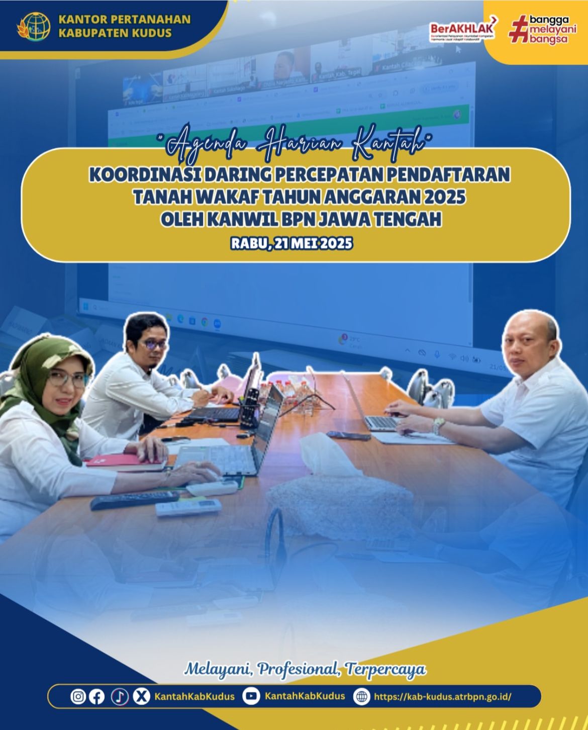 Koordinasi Daring Percepatan Pendaftaran Tanah Wakaf Tahun Anggaran 2025 oleh Kanwil BPN Provinsi Jawa Tengah
