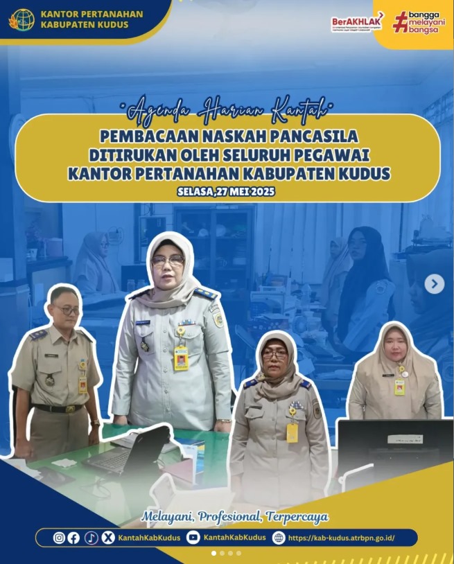 Pembacaan Naskah Pancasila Ditirukan oleh Seluruh Pegawai Kantor Pertanahan Kabupaten Kabupaten Kudus