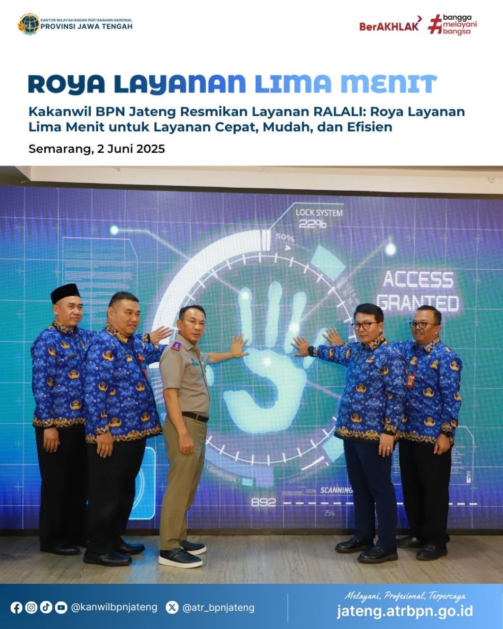 Roya Layanan Lima Menit, Kakanwil BPN Jateng Resmikan Layanan RALALI untuk Layanan Cepat, mudah dan Efisien