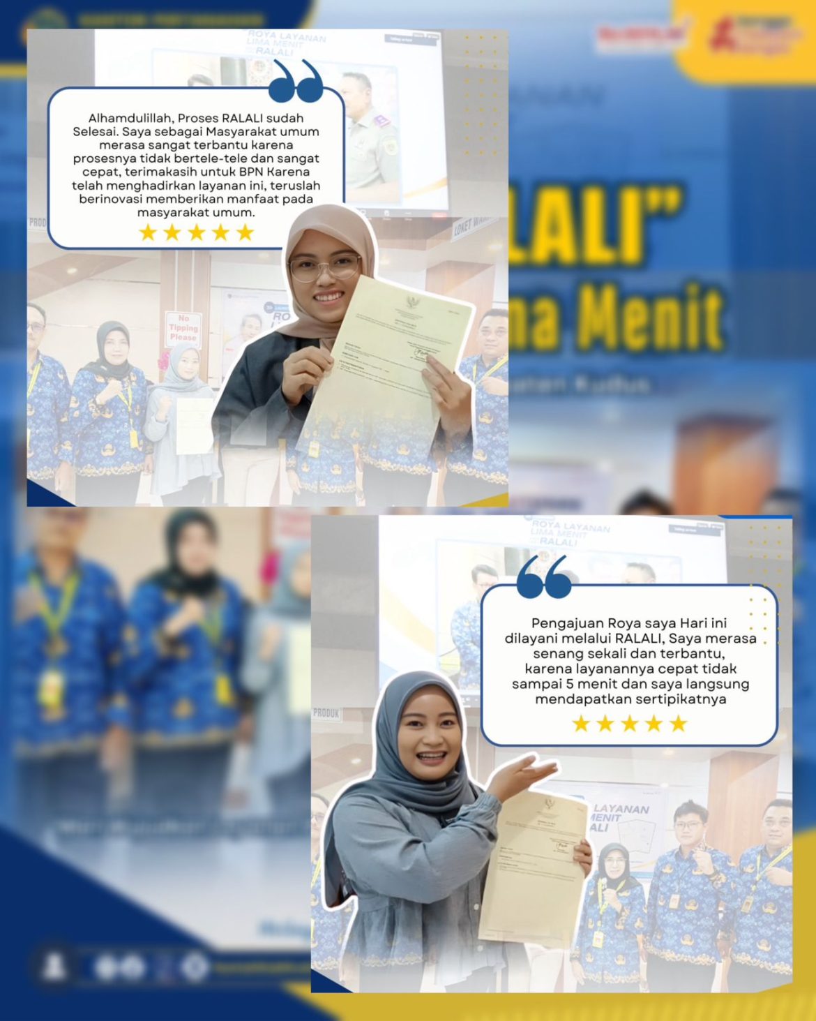 Testimoni Pengguna Pertama pada Kantor Pertanahan Kabupaten Kudus, Inovasi Layanan Pertanahan RALALI “Roya Layanan Lima Menit” Mudah, Cepat dan Efisien