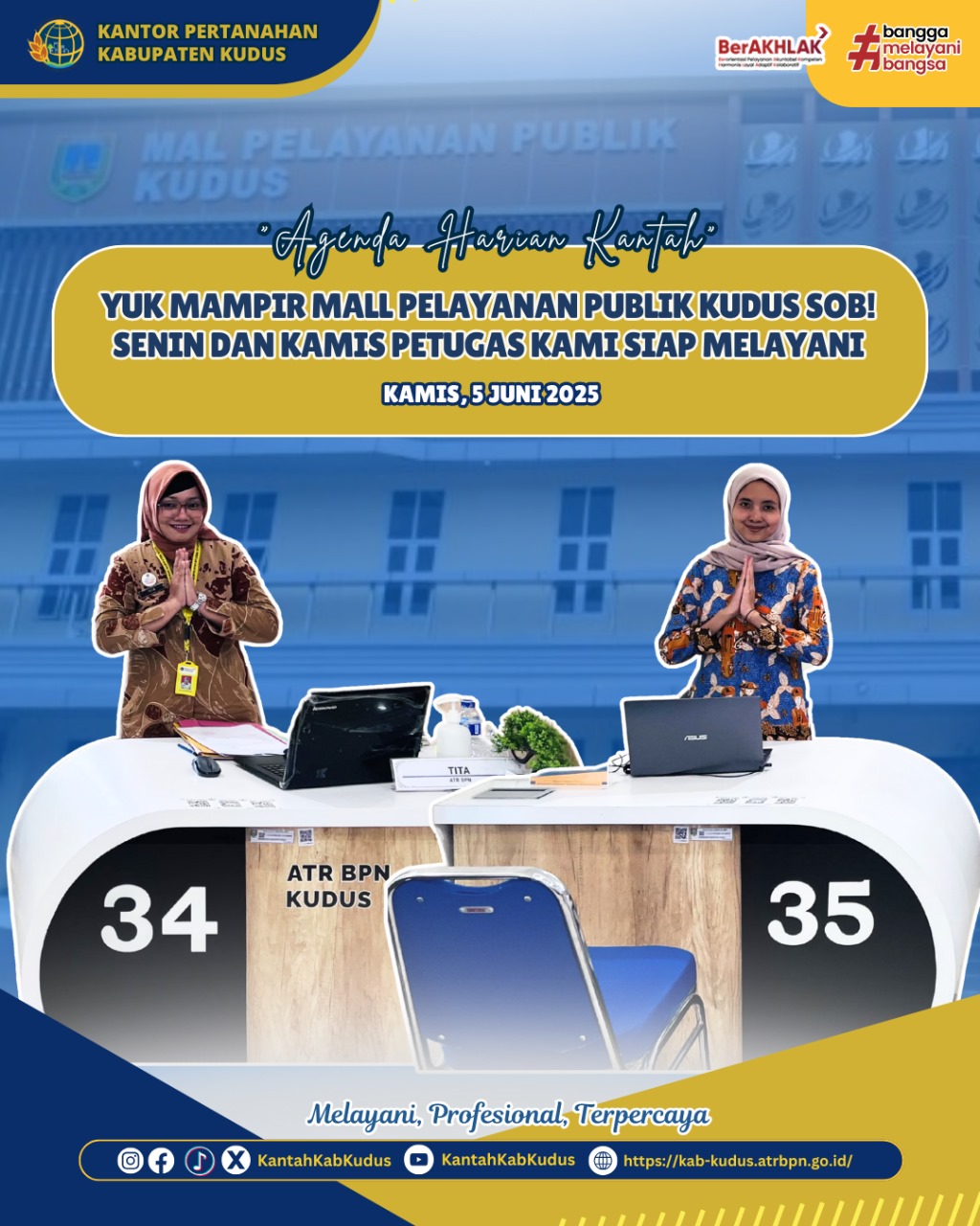 Yuk Mampir Mall Pelayanan Publik Kudus Sob! Senin dan Kamis Petugas kami siap melayani