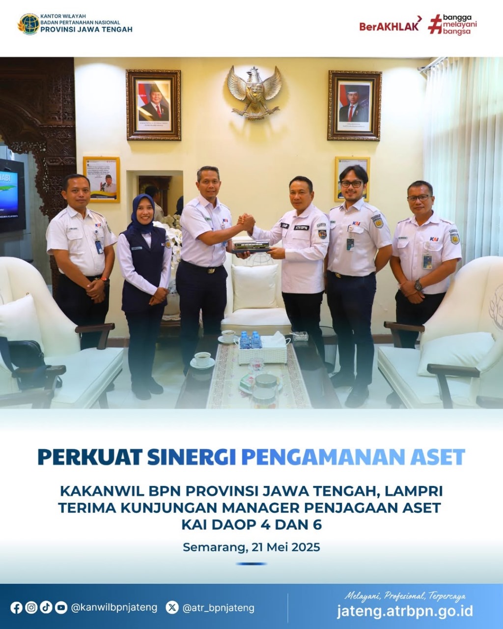 Perkuat Sinergi Pengamanan Aset, Kakanwil BPN Provinsi Jawa Tengah. Lampri Terima Kunjungan Manager Penjagaan Aset KAI DAOP 4 dan 6