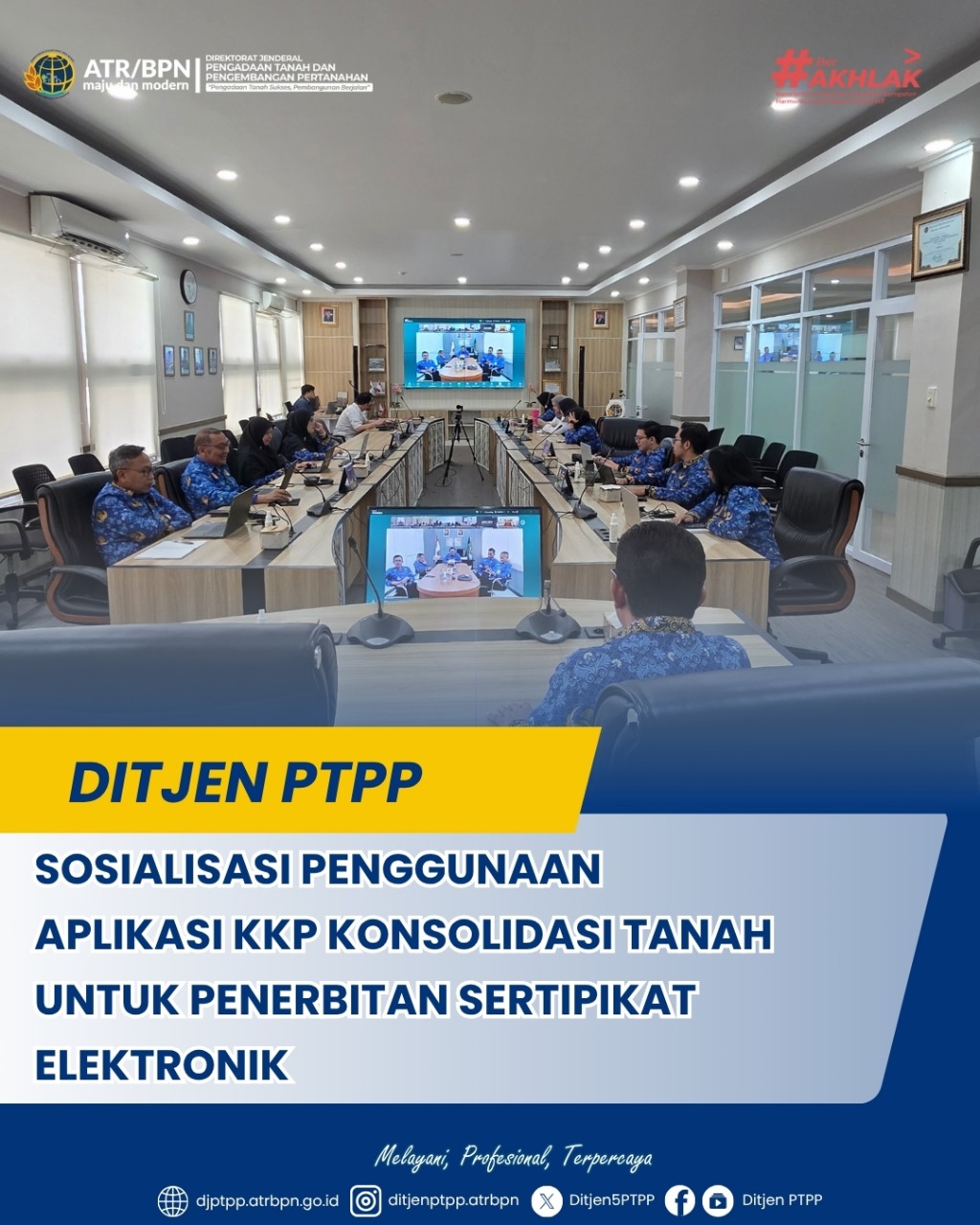 Direktorat Jenderal Pengadaan Tanah dan Pengembangan Pertanahan (Ditjen PTPP) Kementerian ATR/BPN, bekerja sama dengan Pusat Data dan Informasi (Pusdatin), menyelenggarakan kegiatan sosialisasi strategis bertajuk “Sosialisasi Penggunaan Aplikasi KKP Konsolidasi Tanah untuk Penerbitan Sertipikat Elektronik (Sertipikat-el)”