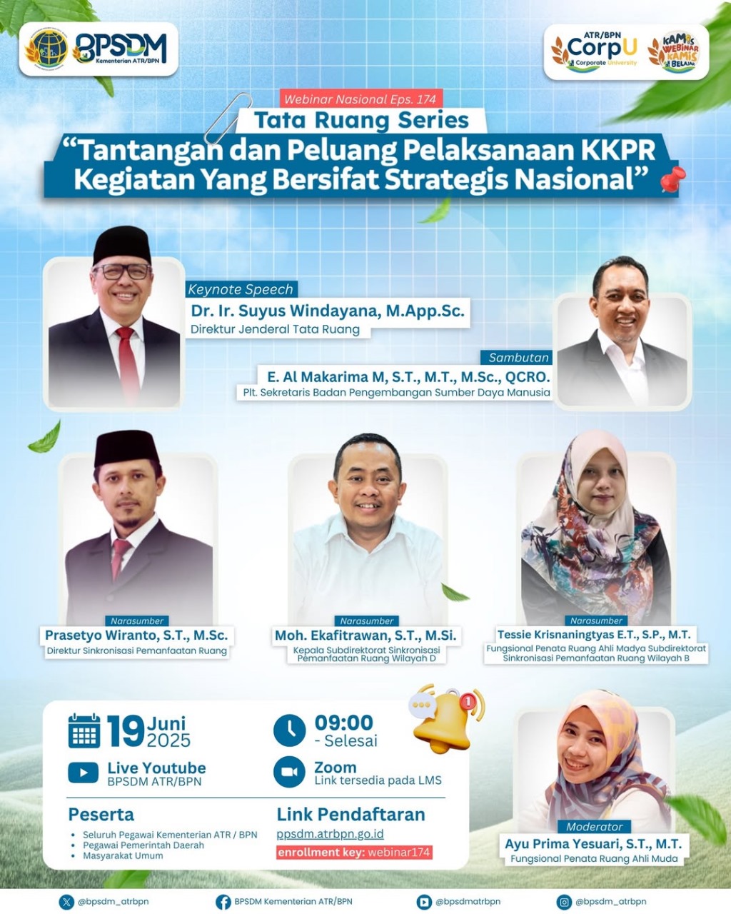 Webinar Nasional Tata Ruang Series yang bertemakan “Tantangan dan Peluang Pelaksanaan KKPR Kegiatan yang Bersifat Strategis Nasional”