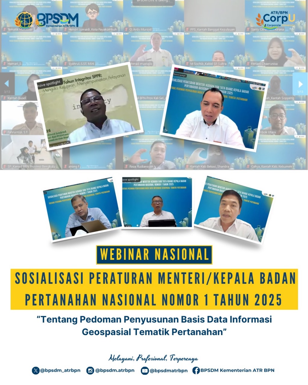 Webinar Nasional Webinar Nasional Sosialisasi Peraturan Menteri/Kepala Badan Pertanahan Nasional Nomor 1 Tahun 2025