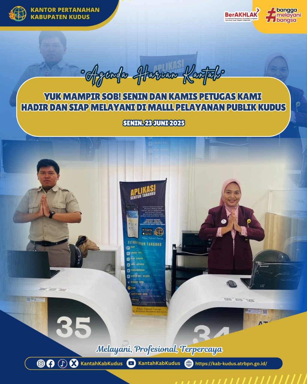 Yuk Mampir Sob! Senin dan Kamis Petugas kami hadir dan siap melayani di Mall Pelayanan Publik Kudus