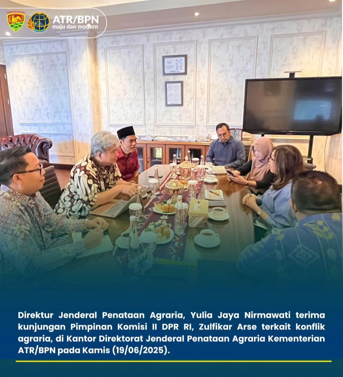 Bahas Strategi Penyelesaian Konflik Agraria, Direktur Jenderal Penataan Agraria Terima Kunjungan Pimpinan Komisi II DPR RI