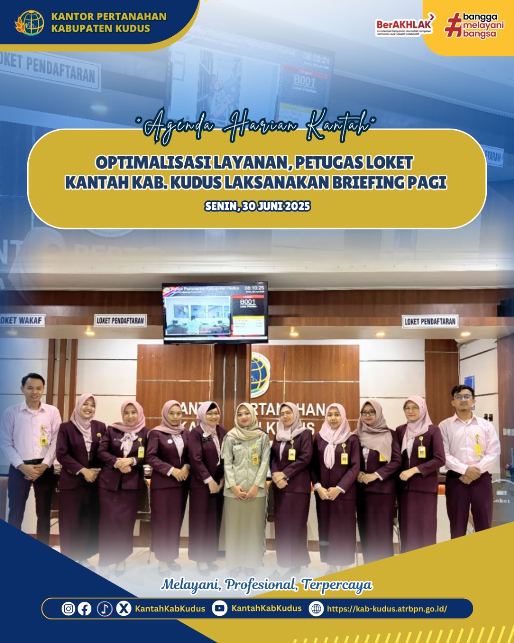 Optimalisasi Layanan, Petugas Loket Kantor Pertanahan Kabupaten Kudus Laksanakan Briefing Pagi