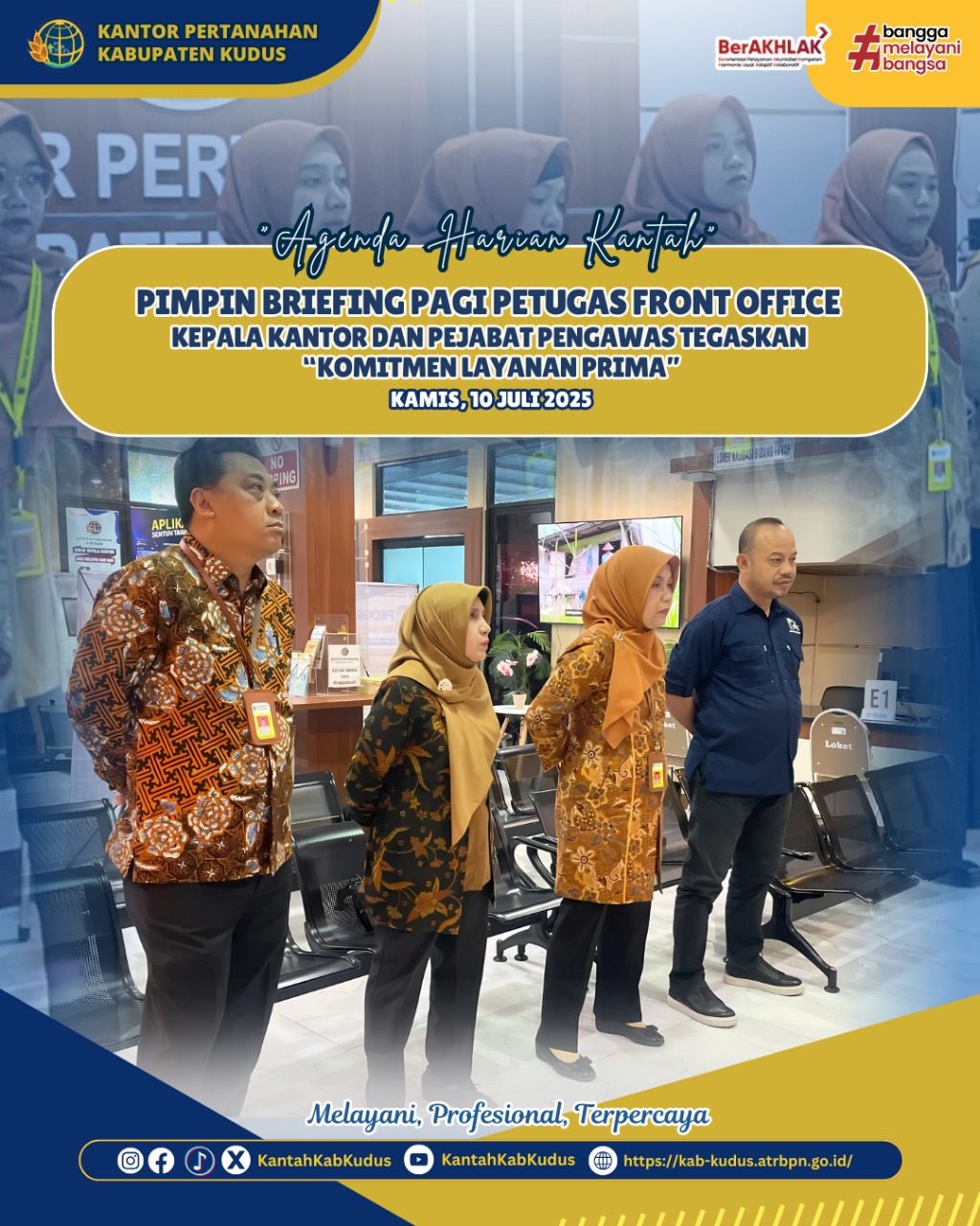 Pimpin Briefing Pagi Petugas Front Office, Kepala Kantor Pertanahan dan Pejabat Pengawas Tegaskan Komitmen Layanan Prima