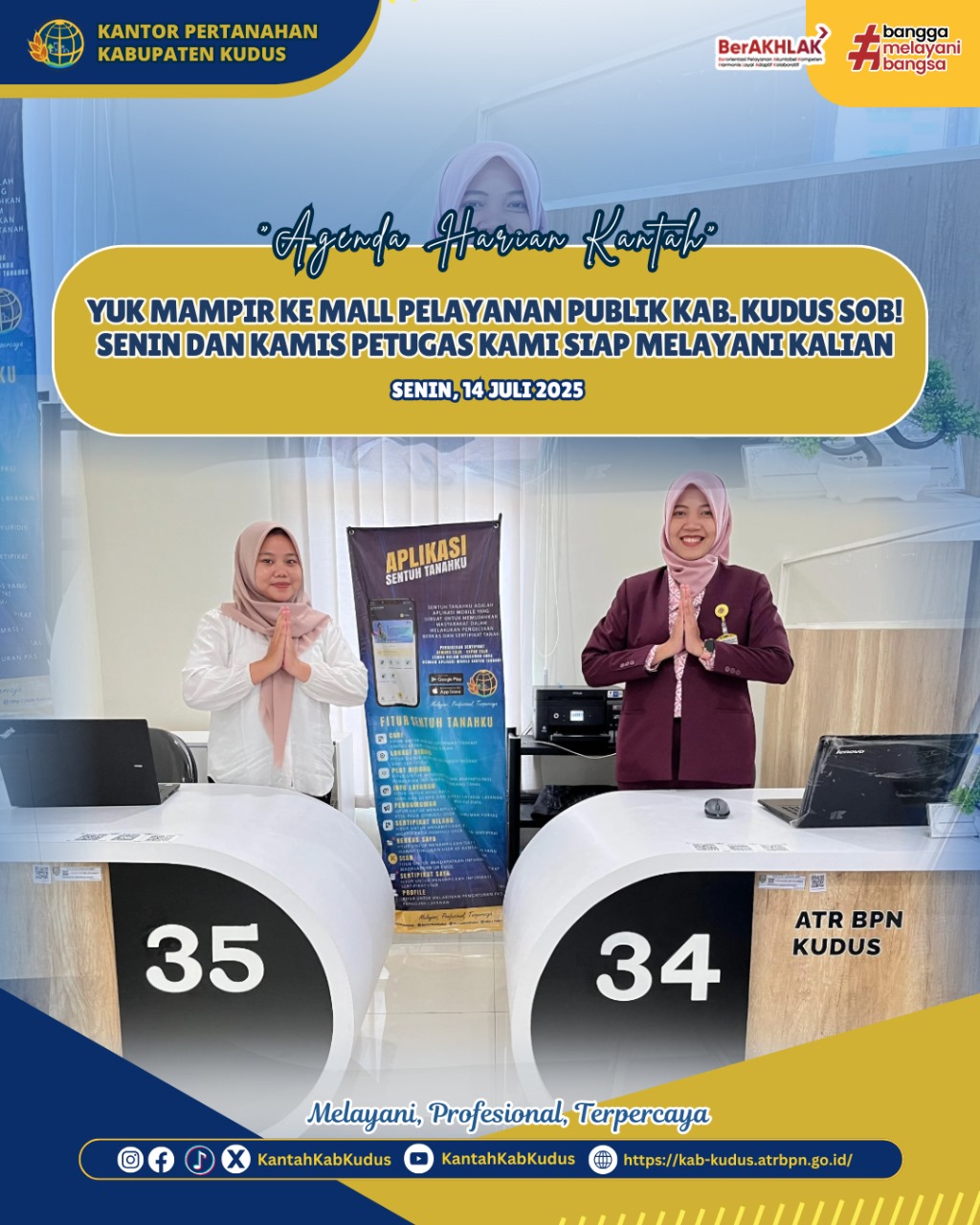 Yuk Mampir ke Mall Pelayanan Publik Kab. Kudus Sob! Senin dan Kamis Petugas kami siap melayani Kalian