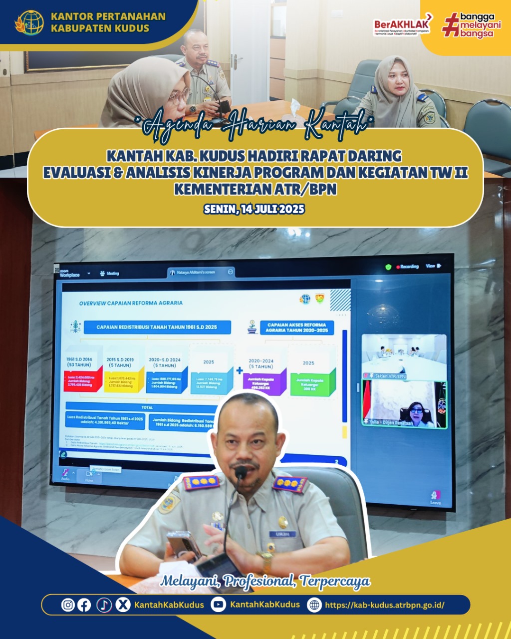 KANTAH KAB. KUDUS HADIRI RAPAT DARING EVALUASI & ANALISIS KINERJA PROGRAM DAN KEGIATAN TW II KEMENTERIAN ATR/BPN