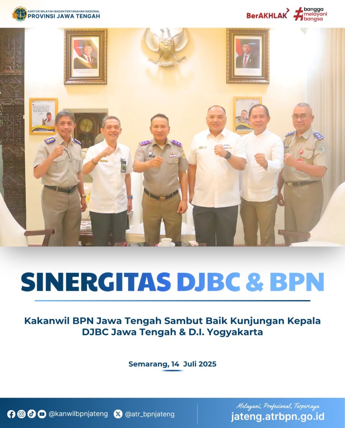 Sinergitas DJBC dan BPN, Kakanwil BPN Jawa Tengah Sambut Baik Kunjungan Kepala DJBC Jawa Tengah dan D.I yogyakarta