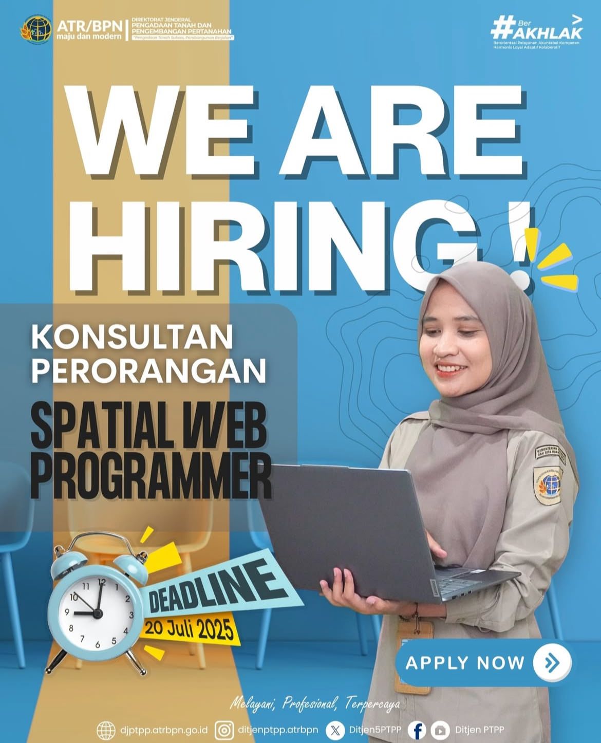 Ditjen PTPP Kementerian ATR/BPN membuka kesempatan bagi talenta terbaik untuk bergabung sebagai Konsultan Perorangan – Spatial Web Programmer
