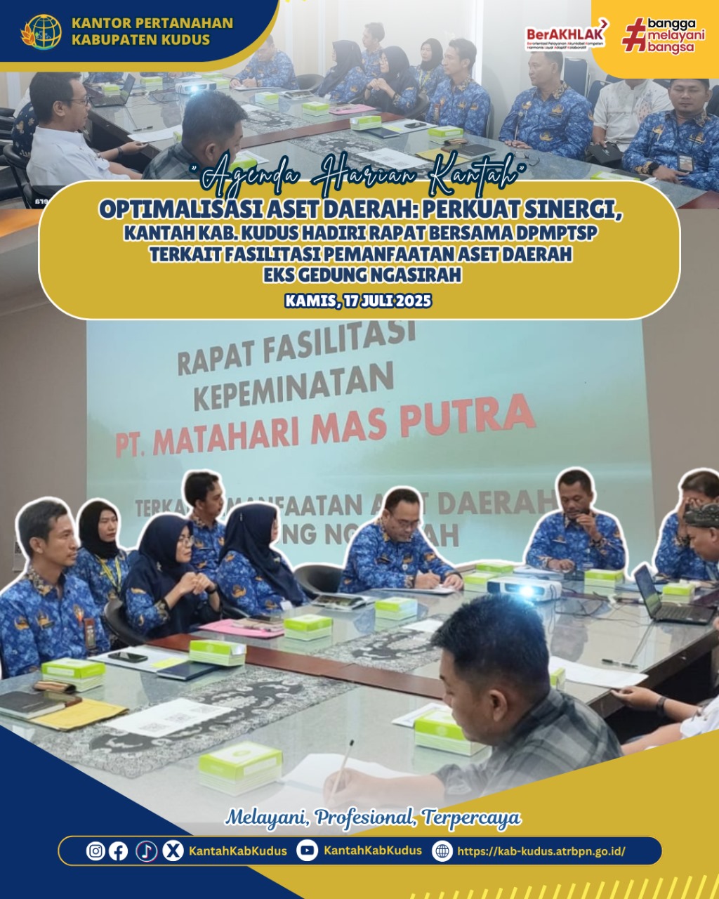Optimalisasi Aset Daerah: Perkuat Sinergi, Kantor Pertanahan Kab. Kudus Hadiri Rapat Bersama DPMPTSP terkait Fasilitasi Pemanfaatan Aset Daerah Eks Gedung Ngasirah