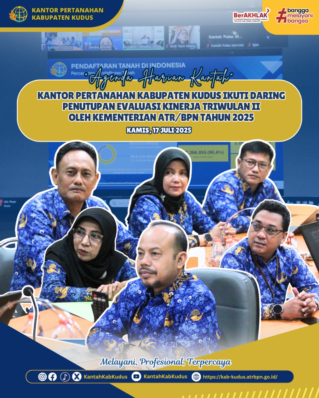 Kantor Pertanahan Kabupaten Kudus Hadiri Penutupan Evaluasi Kinerja Triwulan II Kementerian ATR/BPN Tahun 2025