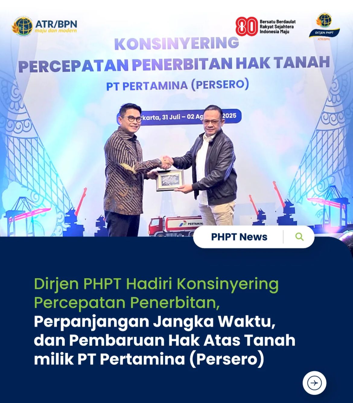 Dirjen PHPT Hadiri Konsinyering Percepatan Penerbitan, Perpanjangan Jangka Waktu dan Pembaruan Hak Atas Tanah milik PT. Pertamina (Persero)