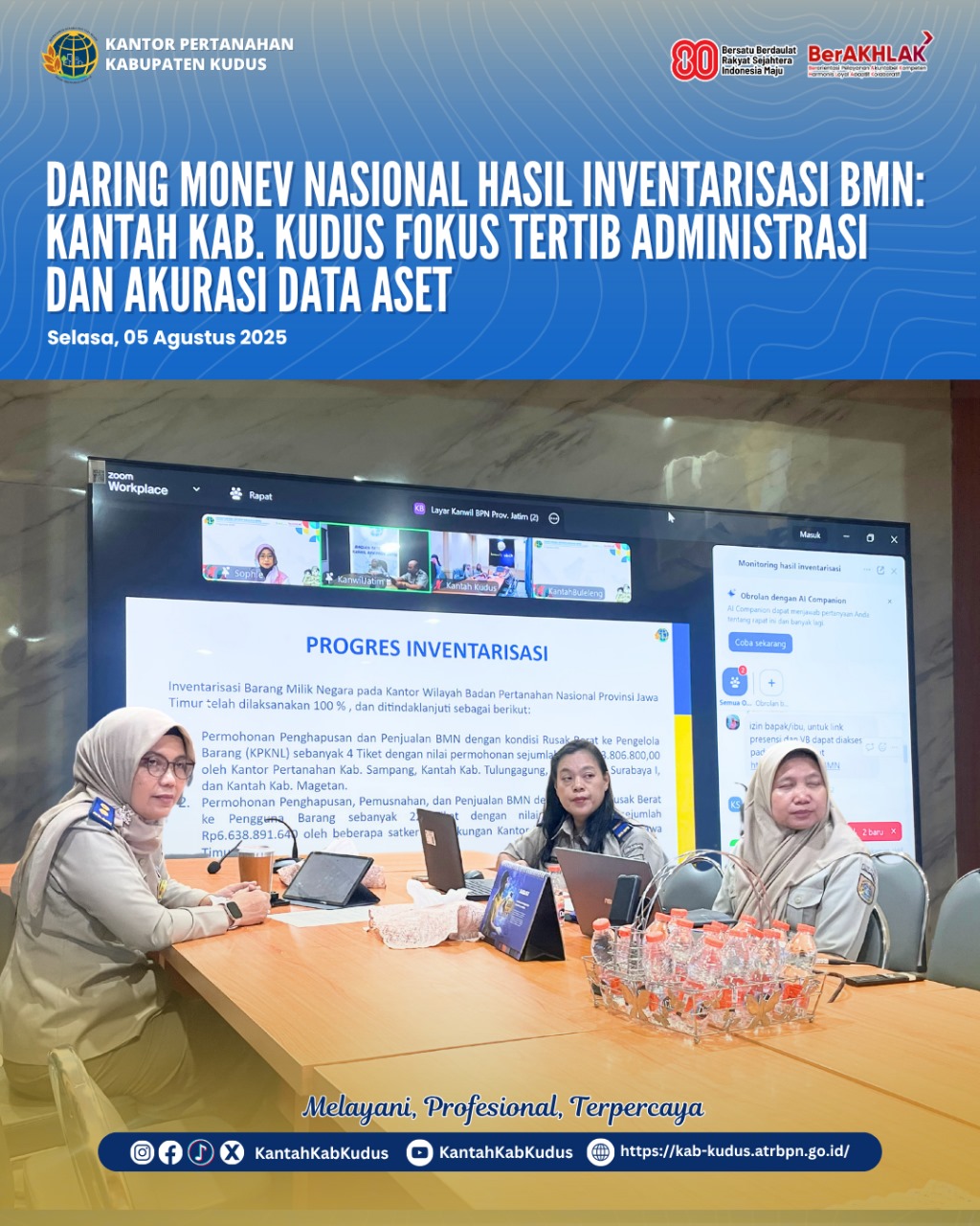 Daring Monev Nasional Hasil Inventarisasi BMN, Kantor Pertanahan Kabupaten Kudus Fokus Tertib Administrasi dan Akurasi Data Aset