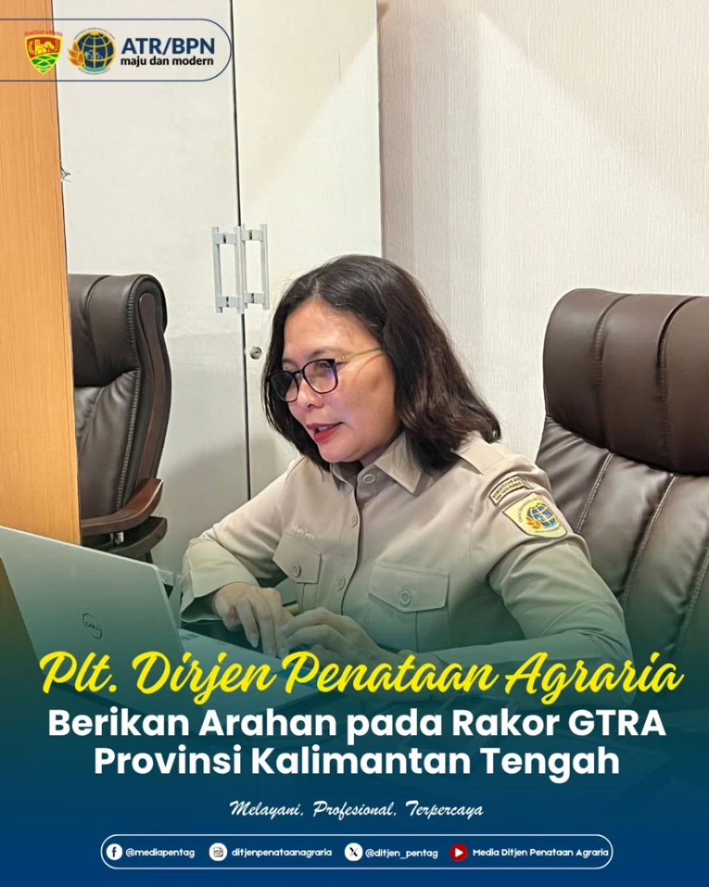 Plt. Direktur Jenderal Penataan Agraria, Dr. Ir. Embun Sari, S.H., M.Si, M.H. memberikan arahan secara daring pada Rapat Koordinasi (Rakor) Awal Gugus Tugas Reforma Agraria (GTRA) Provinsi Kalimantan Tengah