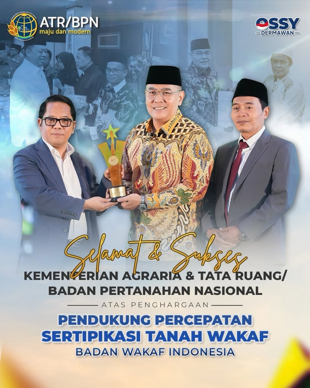 Kementerian ATR/BPN Terima Penghargaan dari Badan Wakaf Indonesia atas Dukungan dalam Percepatan Sertipikasi Tanah Wakaf