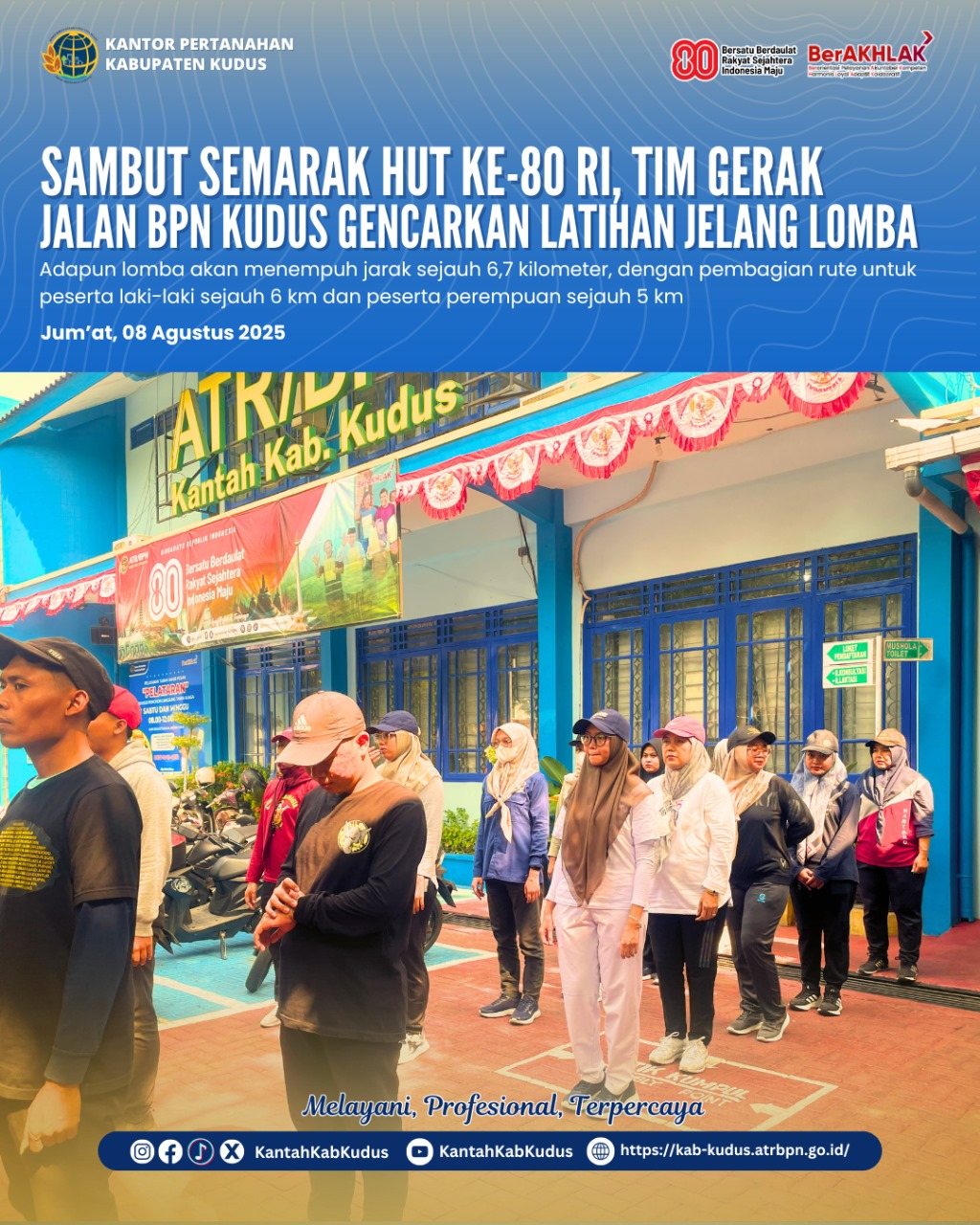 Sambut Semarak HUT Ke-80 RI, Tim Gerak Jalan BPN Kudus Gencarkan Latihan Jelang Lomba