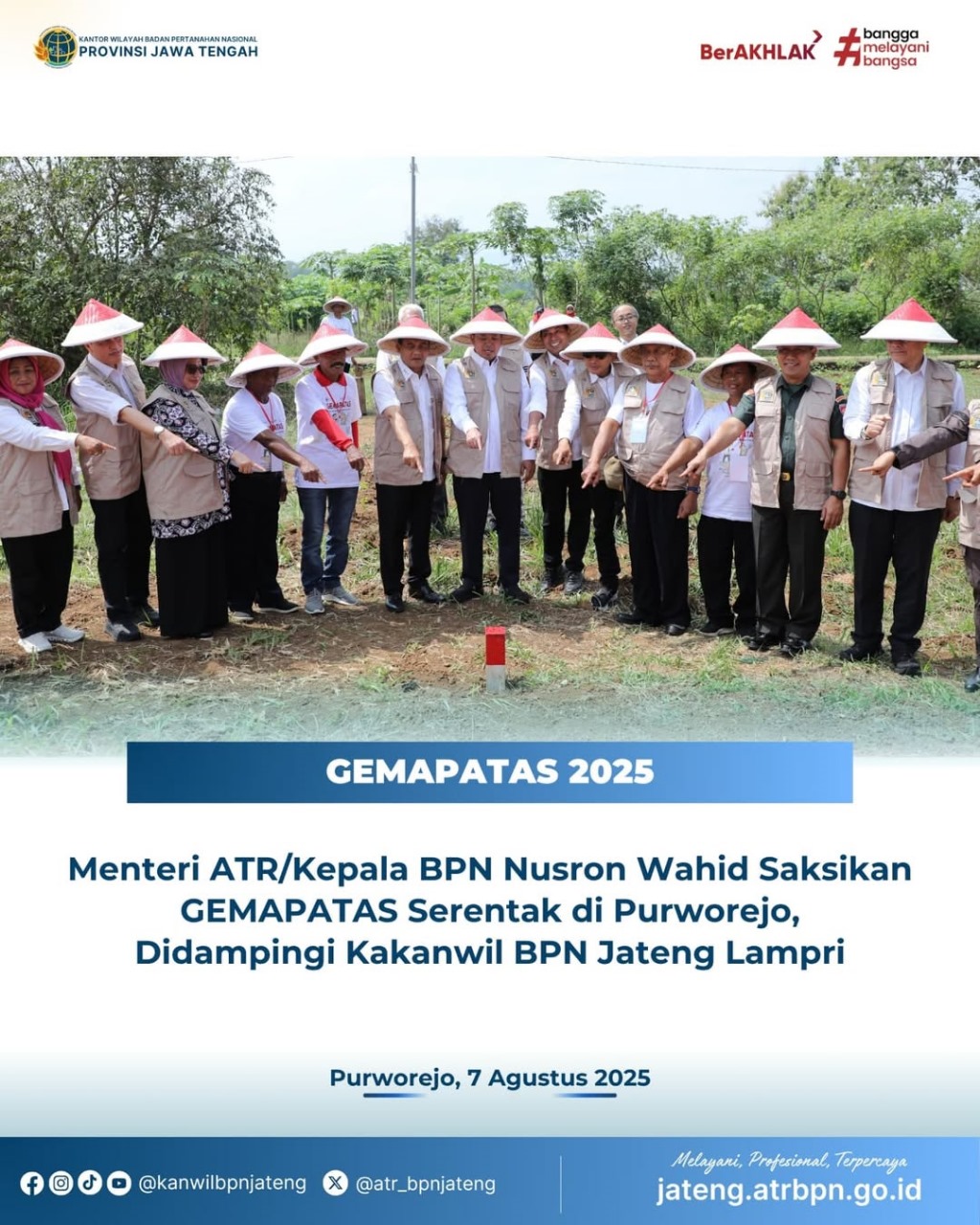 Menteri ATR/Kepala BPN Nusron Wahid Saksikan Gemapatas Serentak di Purworejo, Didampingi Kakanwil BPN Jateng Lampri