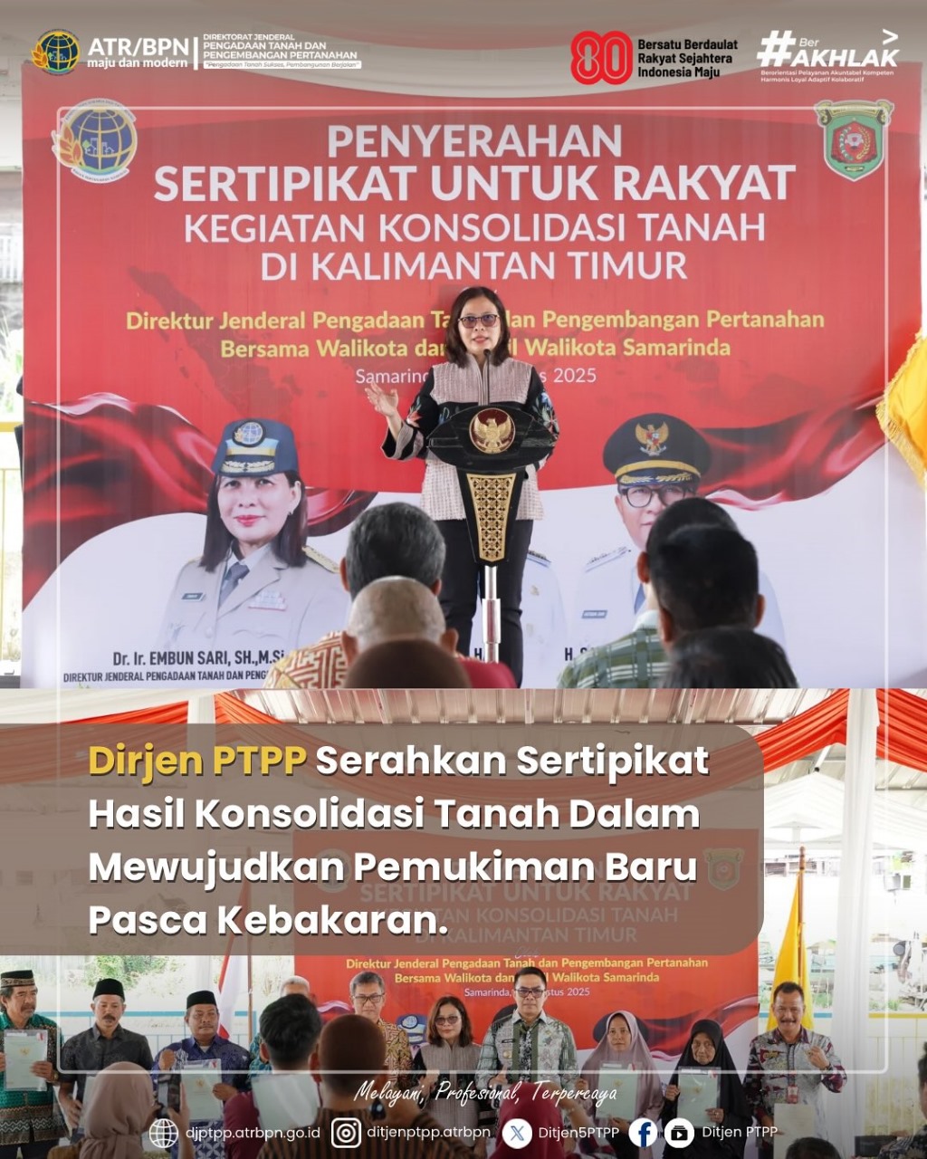 Dirjen PTPP Serahkan Sertipikat Hasil Konsolidasi Tanah dalam Mewujudkan Pemukiman Baru Pasca Kebakaran