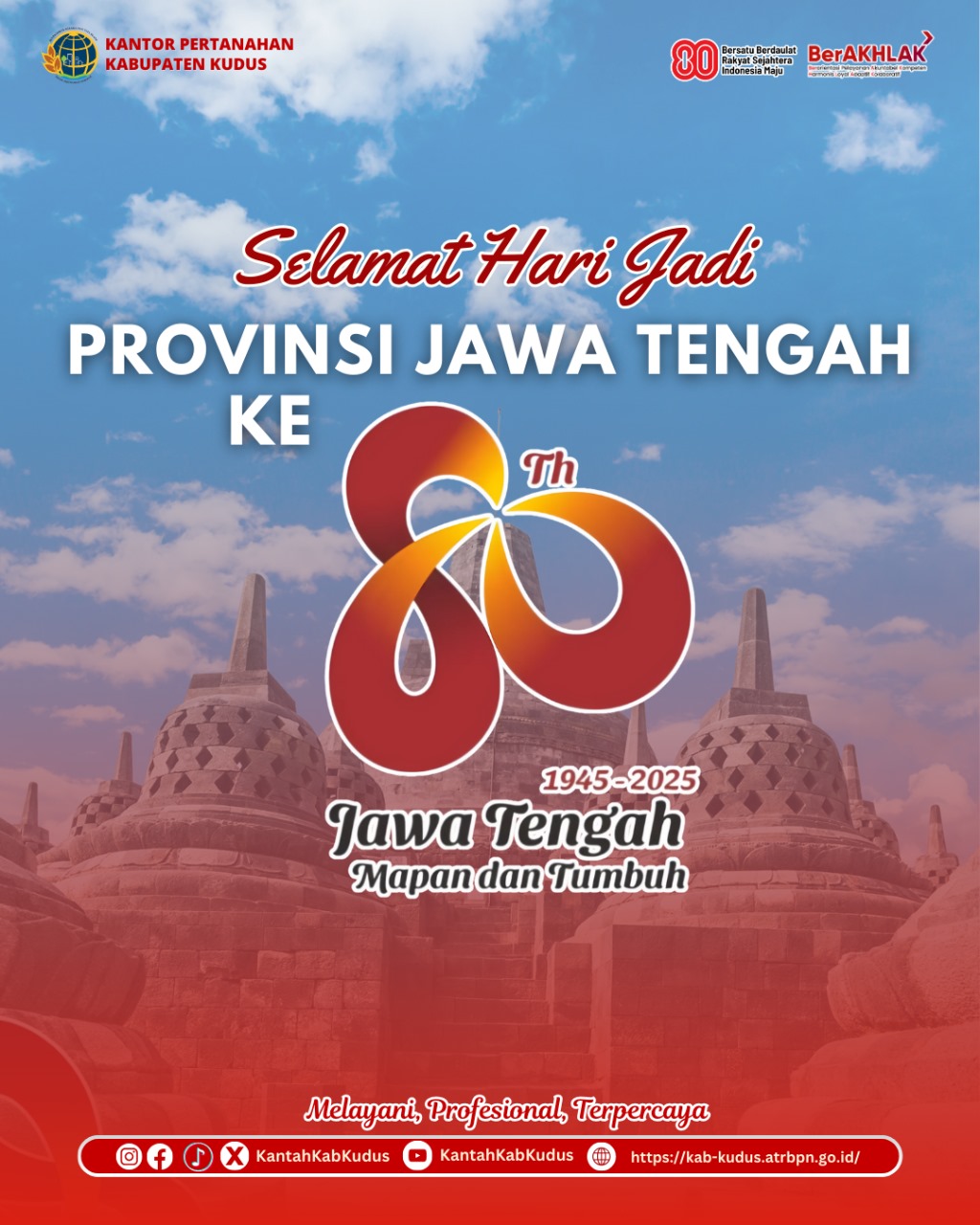 Kantor Pertanahan Kabupaten Kudus mengucapkan Selamat Hari Jadi ke-80 Provinsi Jawa Tengah