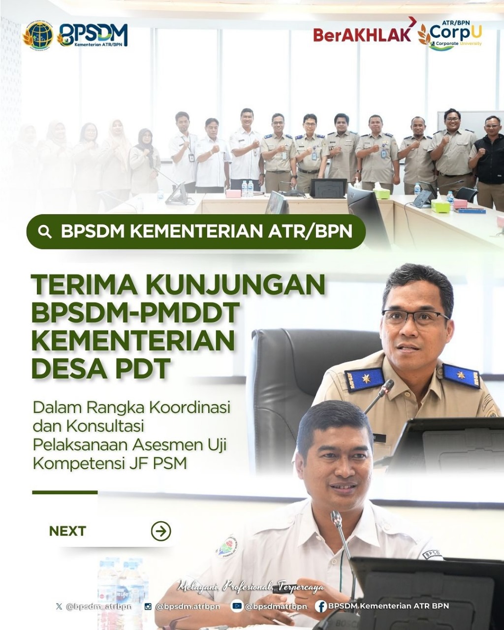 Terima Kunjungan BPSDM-PMDDT Kementerian Desa PDT Dalam Rangka Koordinasi dan konsultasi pelaksanaan Asesmen Uji Kompetensi JF PSM