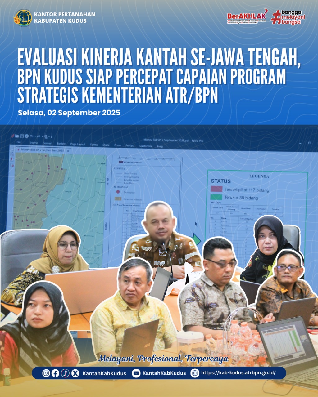 Kantor Pertanahan Kabupaten Kudus Ikuti Evaluasi Kinerja Kantah se-Jawa Tengah Awal September Tahun 2025