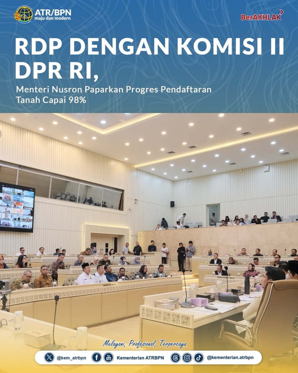 RDP dengan Komisi II DPR RI, Menteri Nusron Paparkan Progres Pendaftaran Tanah Capai 98%