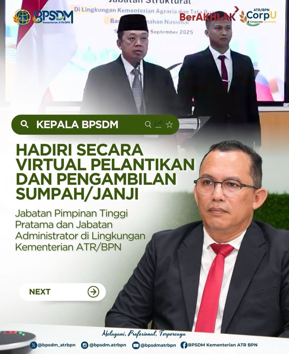 Kepala BPSDM Kementerian ATR/BPN Hadiri Secara Virtual Pelantikan dan Pengambilan Sumpah/Janji