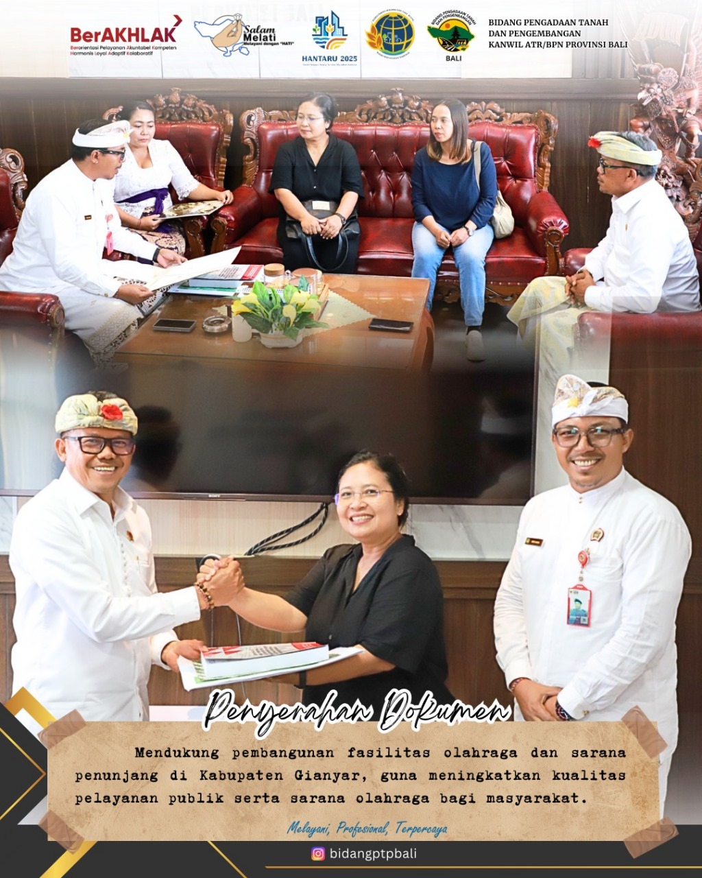 Penyerahan Surat Keputusan Kepala Kantor Wilayah Badan Pertanahan Nasional Provinsi Bali tentang Penetapan Penilai pada Pelaksanaan Pengadaan Tanah untuk Pembangunan Gelanggang Olahraga (GOR)