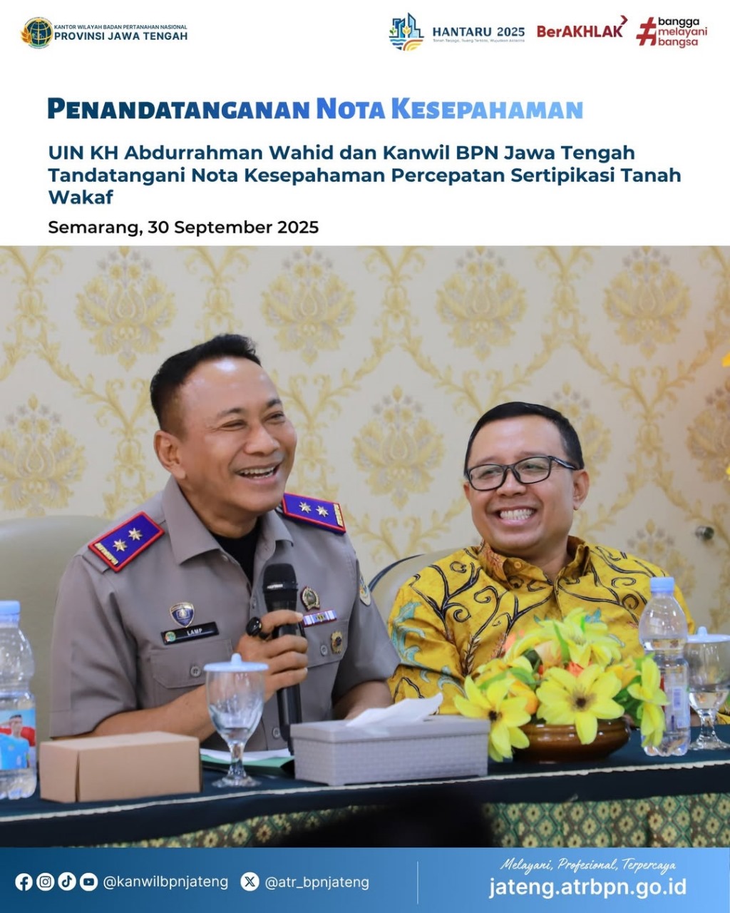 Penandatanganan Nota Kesepahaman (MoU) antara Kanwil BPN Jawa Tengah dengan UIN K.H. Abdurrahman Wahid Pekalongan