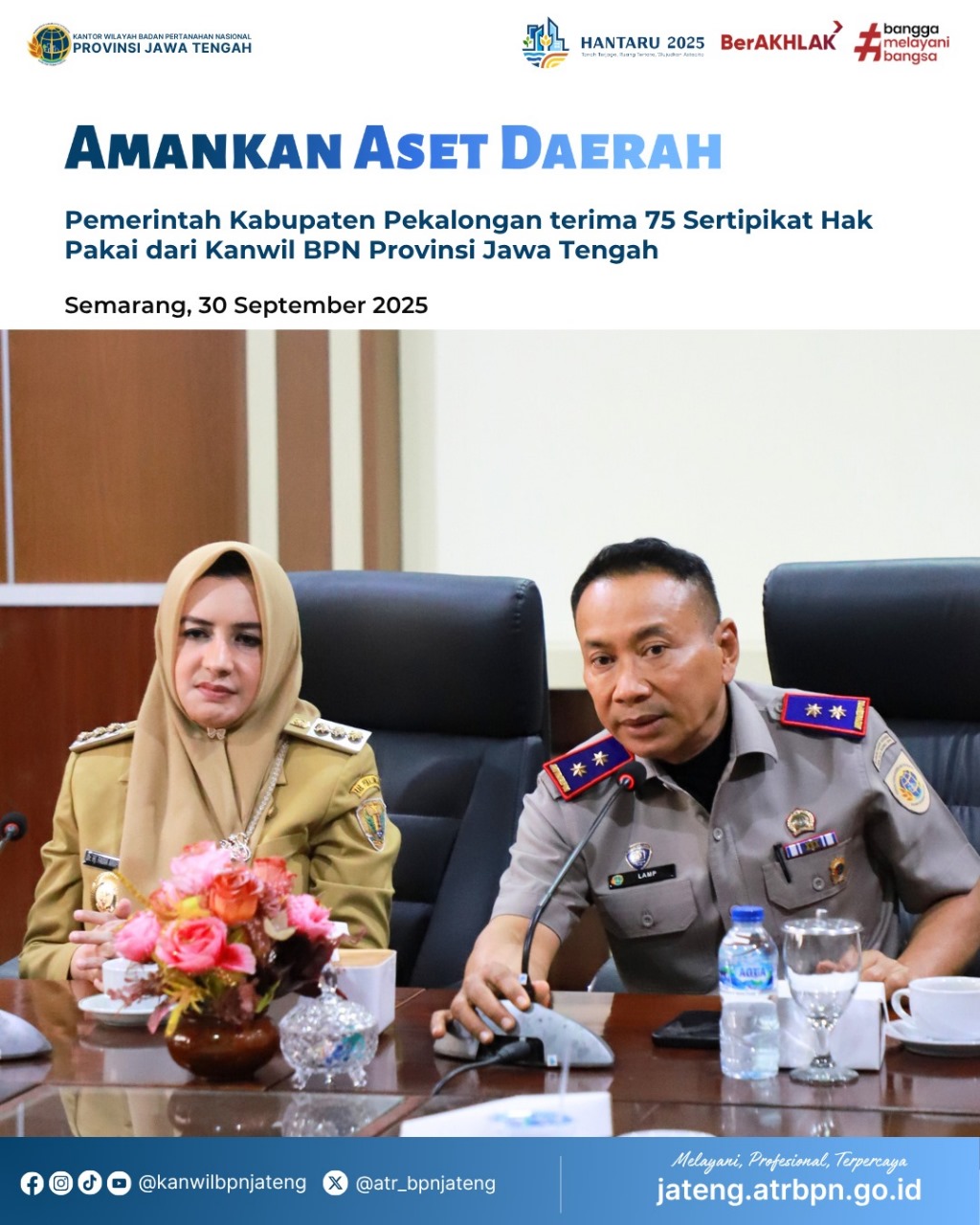 Amankan Aset Daerah Pemerintah Kabupaten Pekalongan terima 75 Sertipikat Hak Pakai dari Kanwil BPN Provinsi Jawa Tengah