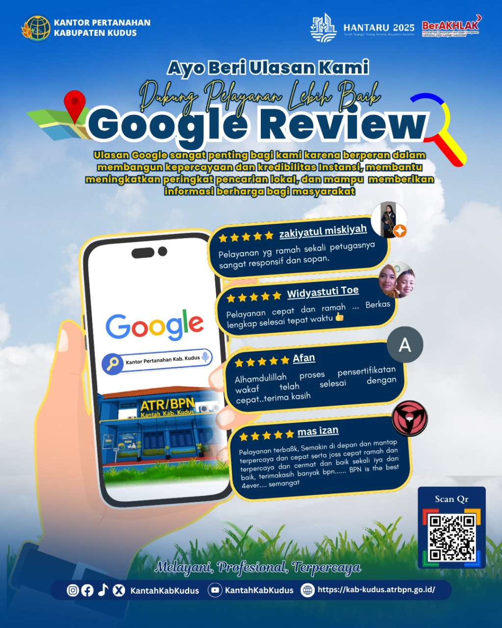 Ulasan pada Google Review, sangat penting bagi peningkatan Kualitas Layanan di Kantor Pertanahan Kabupaten Kudus