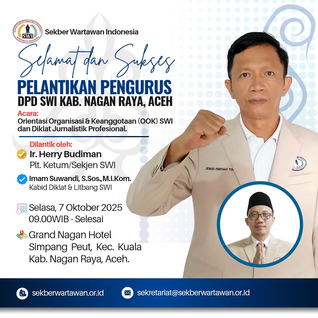 Pelantikan Nagan Raya akan di hadiri PLT Ketum DPP SWI,Ir Heri Budiman
