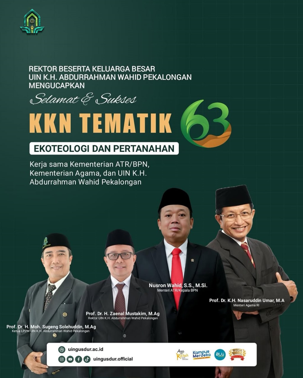 Sinergi Ilmu dan Pengabdian: UIN K.H. Abdurrahman Wahid Pekalongan Bersama Kementerian ATR/BPN dan Kementerian Agama RI Resmi Lepas Mahasiswa KKN Tematik 63 Bidang Ekoteologi dan Pertanahan