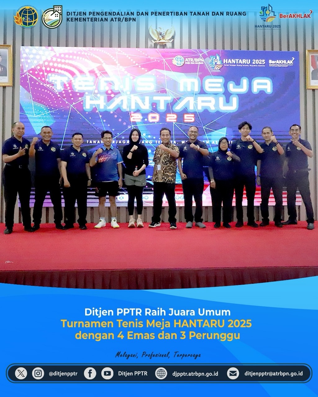 Ditjen PPTR Raih Juara Umum Turnamen Tenis Meja HANTARU 2025 dengan 4 Emas dan 3 Perunggu