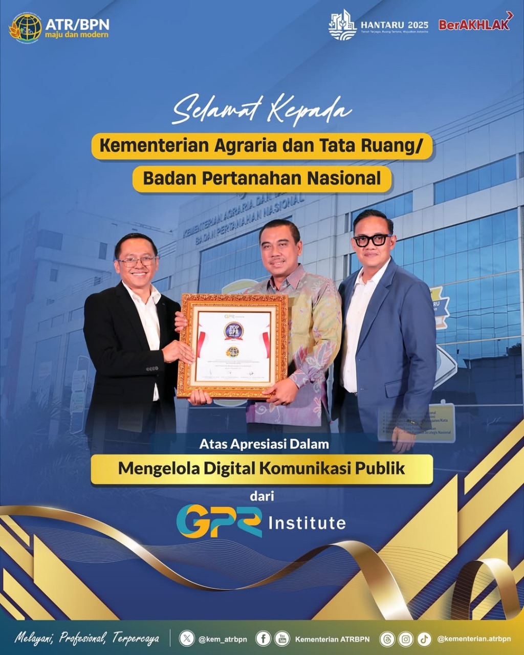 Kementerian ATR/BPN Raih Apresiasi atas Inovasi Digital Komunikasi Publik dari GPR Institute