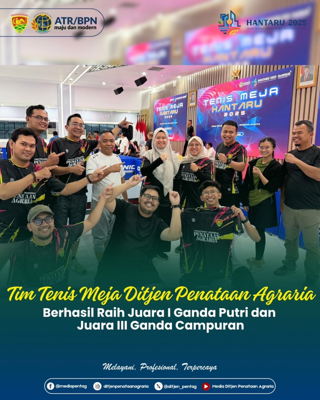 Tim Tenis Meja Ditjen Penataan Agraria Berhasil Raih Juara I Ganda Putri dan Juara III Ganda Campuran