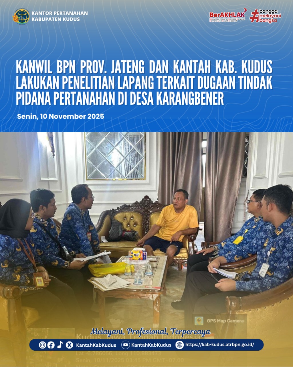 BPN Jateng dan Kantor Pertanahan Kudus Lakukan Penelitian Lapang Terkait Dugaan Tindak Pidana Pertanahan di Desa Karangbener