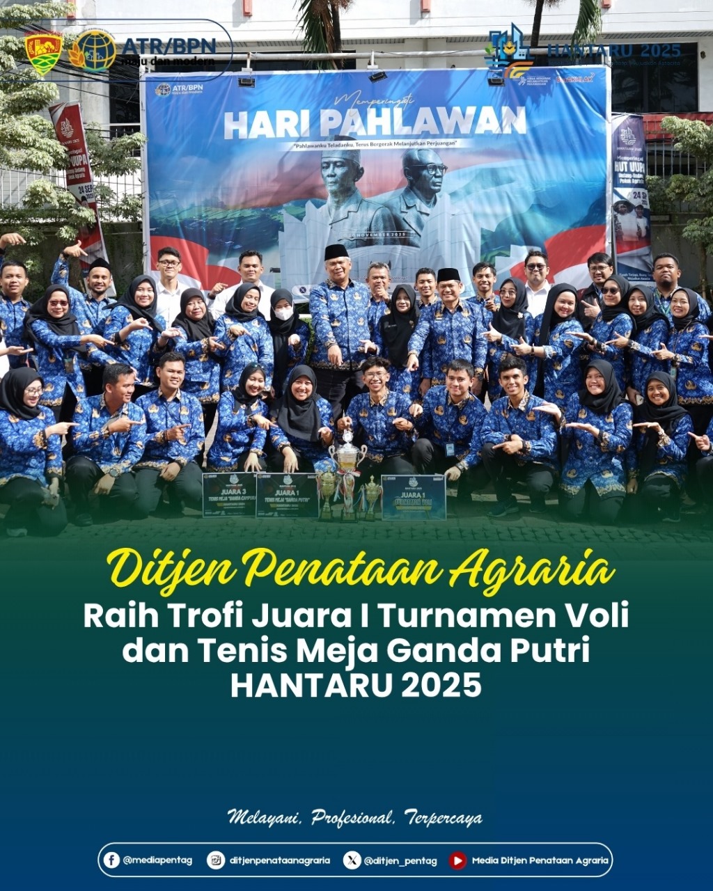 Ditjen Penataan Agraria Raih Trofi Juara I Turnamen Voli dan Tenis Meja Ganda Putri Hantaru 2025