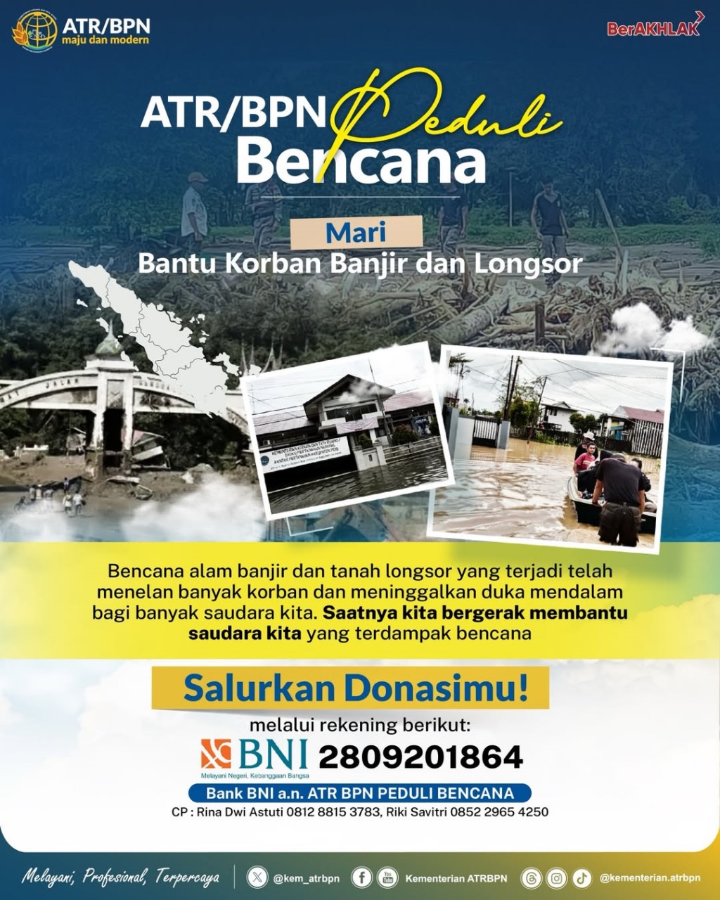 Kementerian ATR/BPN Buka Donasi untuk Korban Banjir dan Longsor di Aceh, Sumatra Utara, dan Sumatra Barat