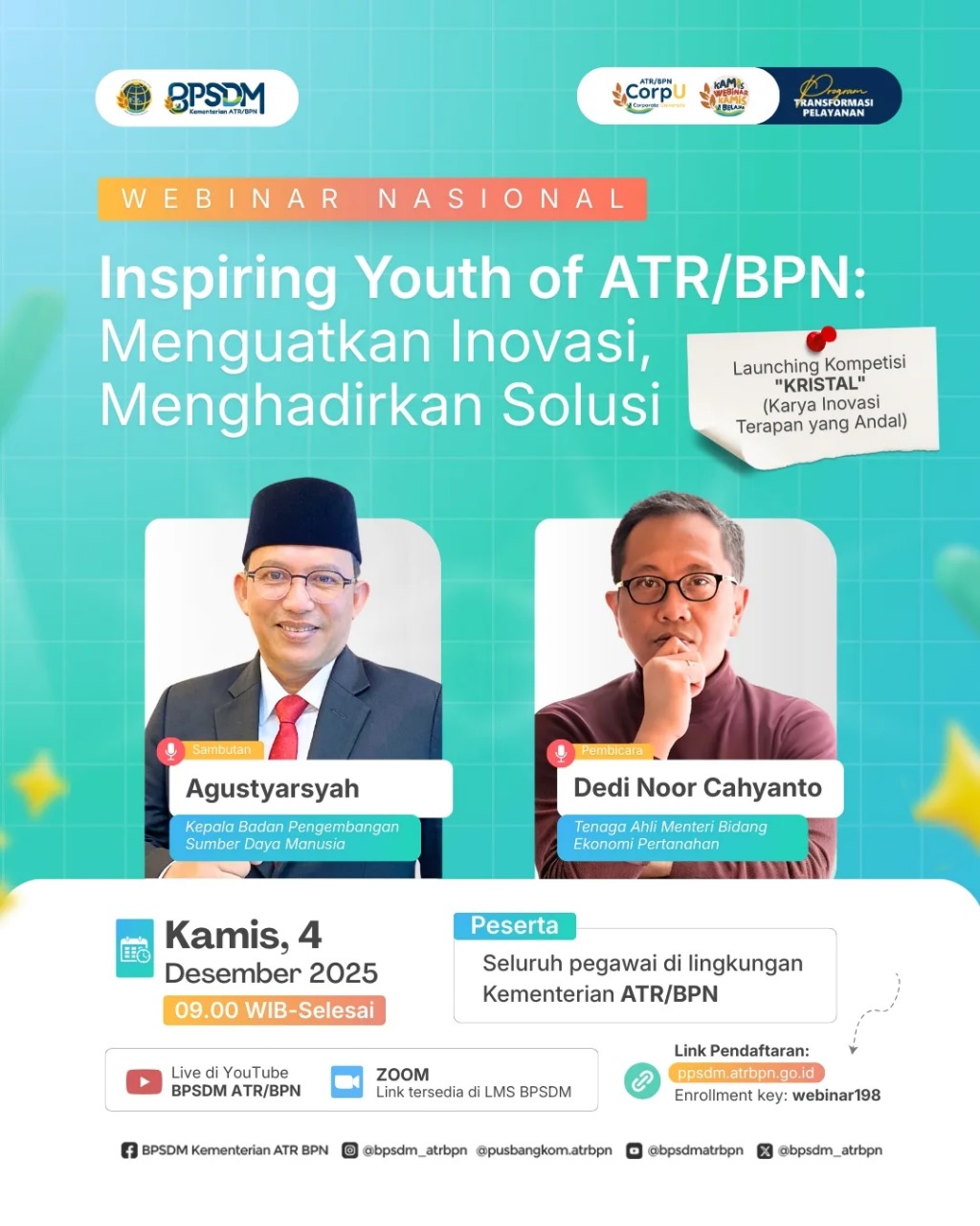 BPSDM Kementerian ATR/BPN Gelar Webinar Nasional “Inspiring Youth of ATR/BPN: Menguatkan Inovasi, Menghadirkan Solusi”